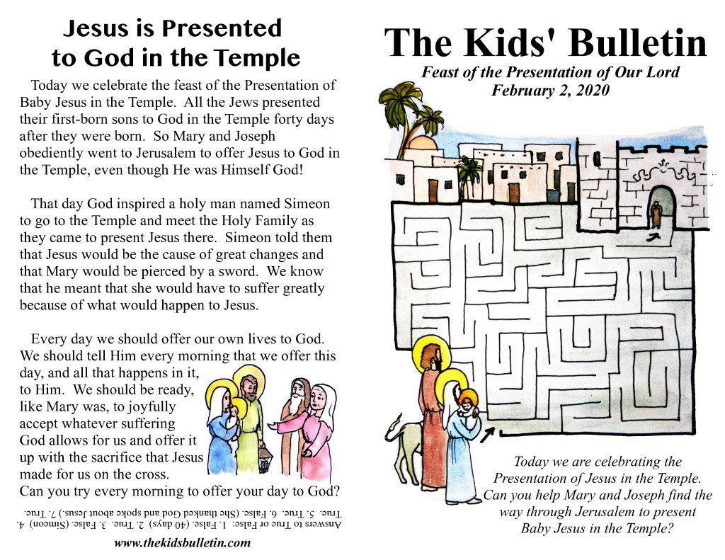 The Kids’ Bulletin for Sunday February 2nd, 2020: Feast of the Presentation – The Kids' Bulletin