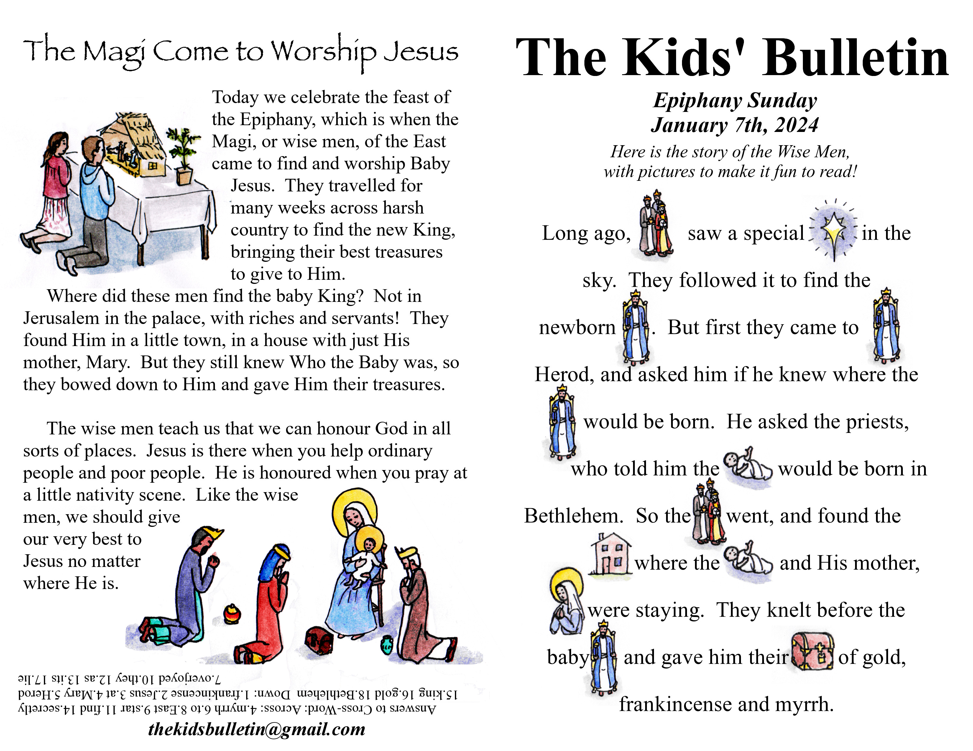 the kids' bulletin for sunday january 7th, 2024: feast of the