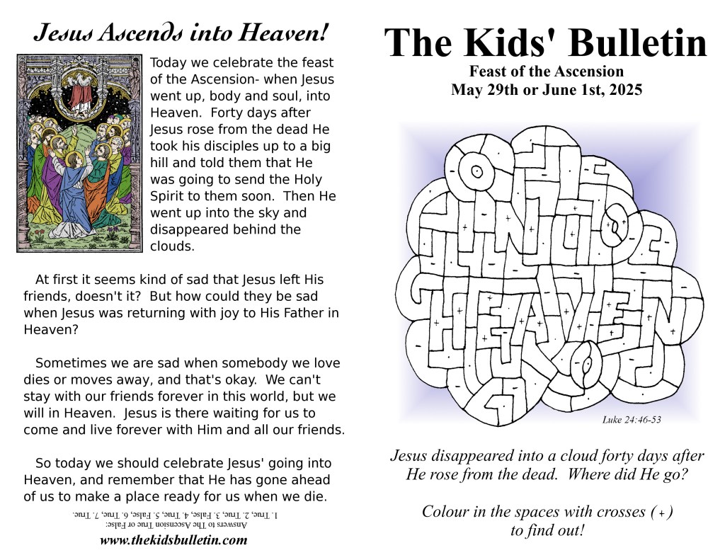 The Kids’ Bulletin for the Ascension: Thursday May 29 or Sunday June 1,&nbsp;2025