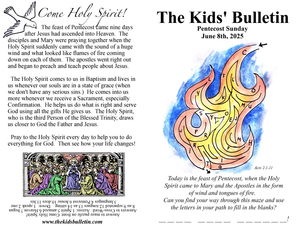 The Kids’ Bulletin for Sunday June 8th, 2025: Pentecost&nbsp;Sunday