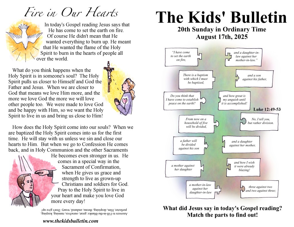 The Kids’ Bulletin for Sunday August 17th,&nbsp;2025