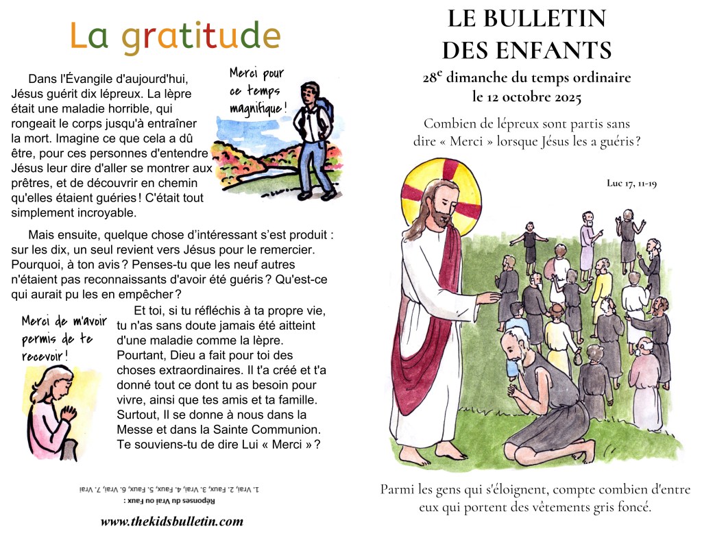 Le Bulletin des Enfants pour le 28e dimanche du temps&nbsp;ordinaire