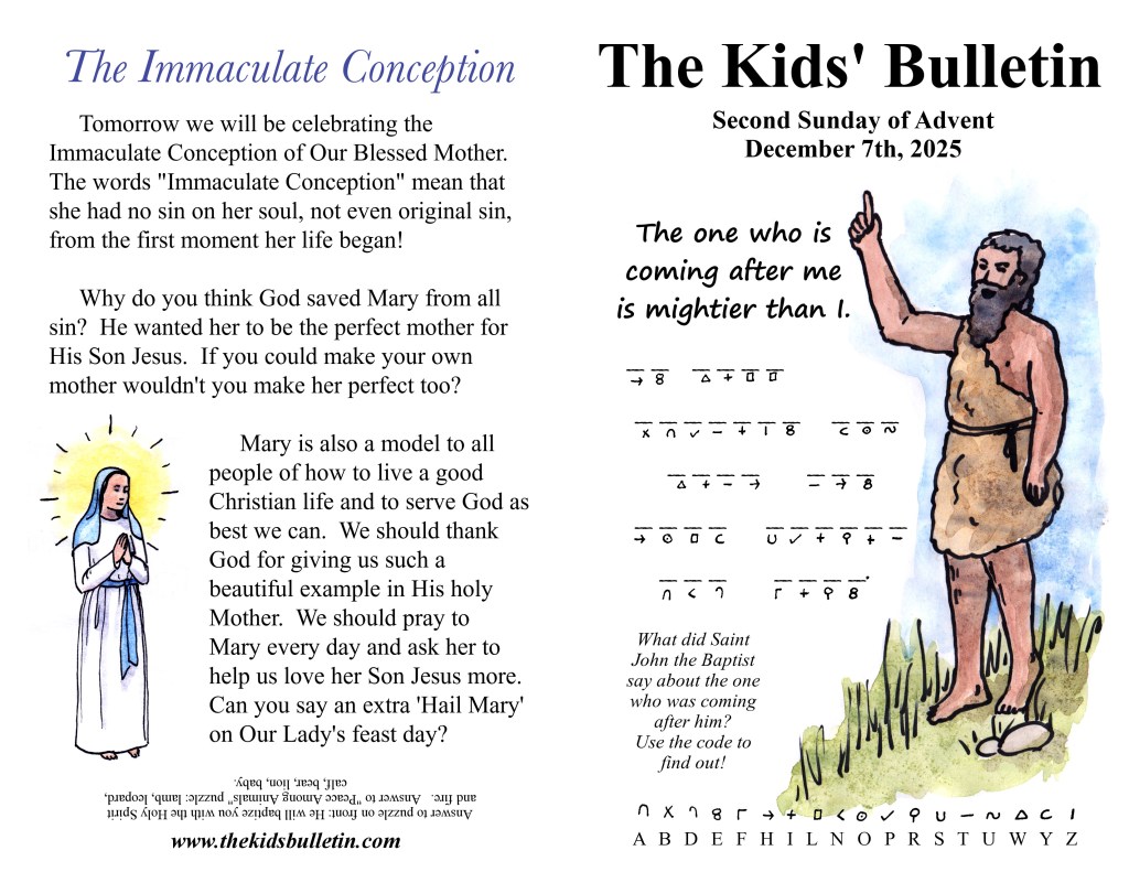 The Kids’ Bulletin for Sunday December 7th,&nbsp;2025