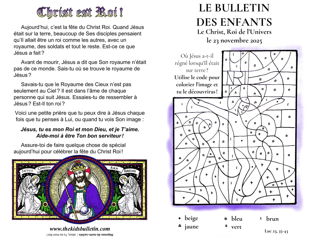 Le Bulletin des Enfants pour la solennité du Christ, Roi de&nbsp;l’Univers