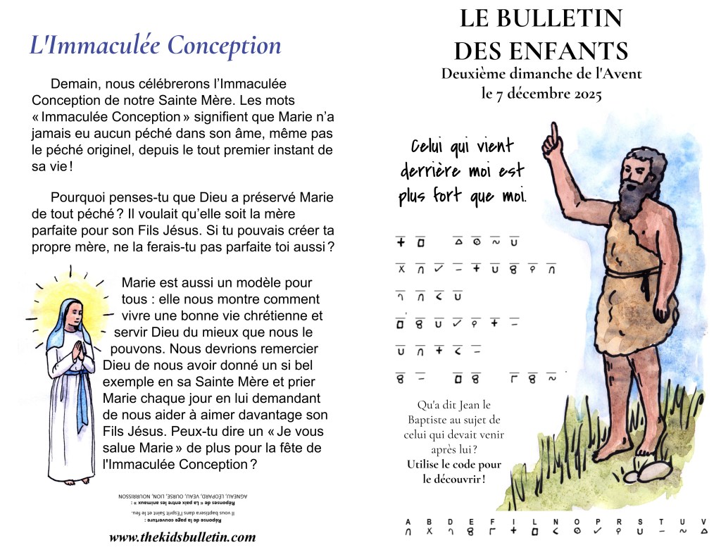 Le Bulletin des Enfants pour le deuxième dimanche de&nbsp;l’Avent