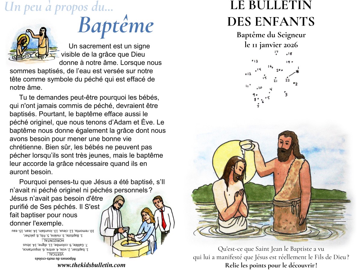 Le Bulletin des Enfants pour la fête de la Baptême du&nbsp;Seigneur