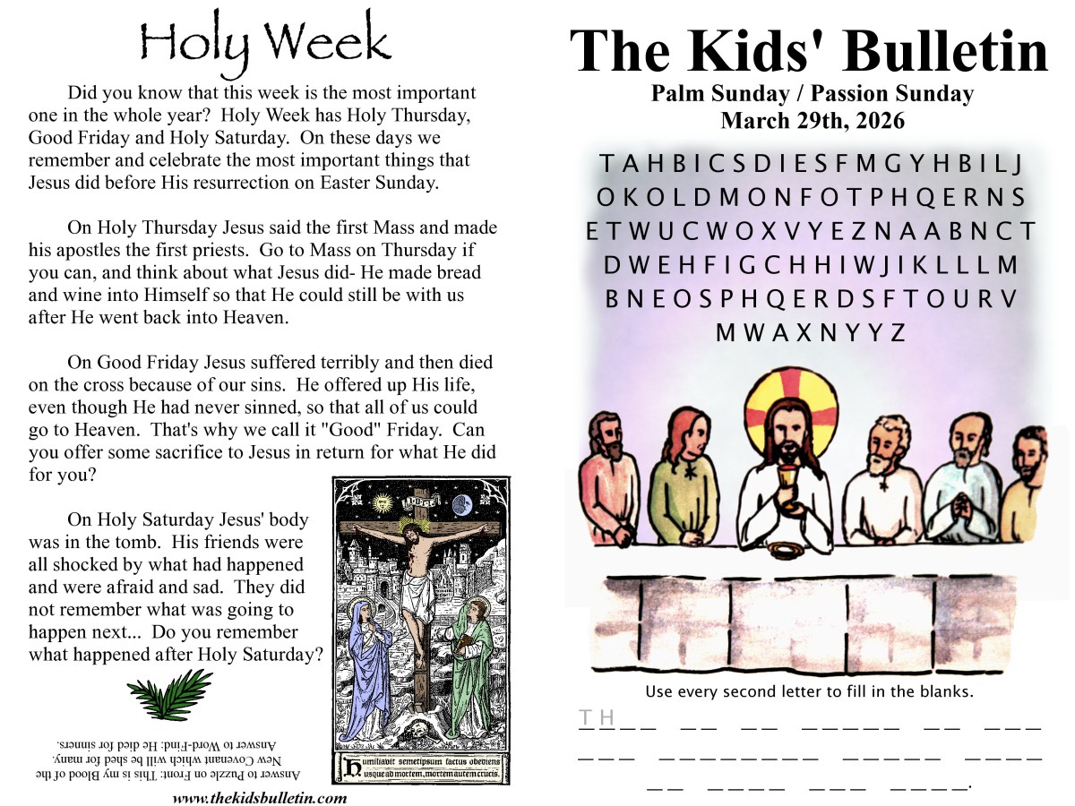 The Kids’ Bulletin for Sunday March 29th,&nbsp;2026