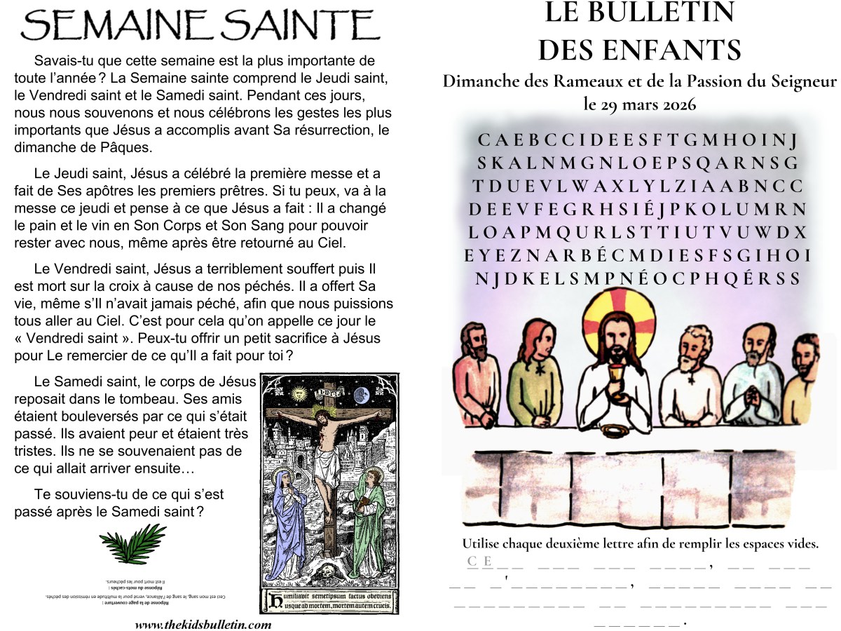 Le Bulletin des Enfants pour Dimanche des Rameaux et de la Passion du&nbsp;Seigneur
