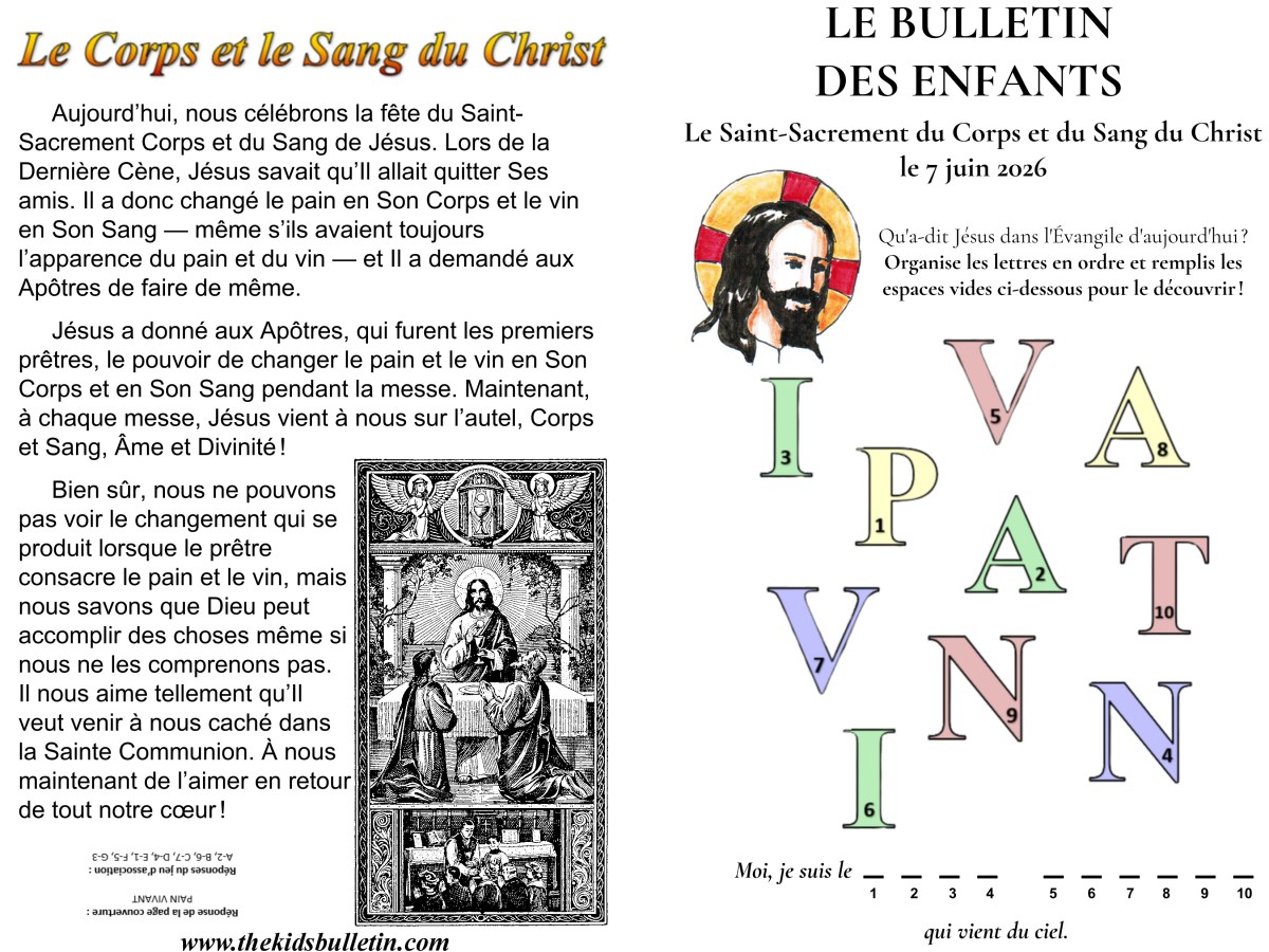 Le Bulletin des Enfants pour Le Saint-Sacrement du Corps et du Sang du&nbsp;Christ