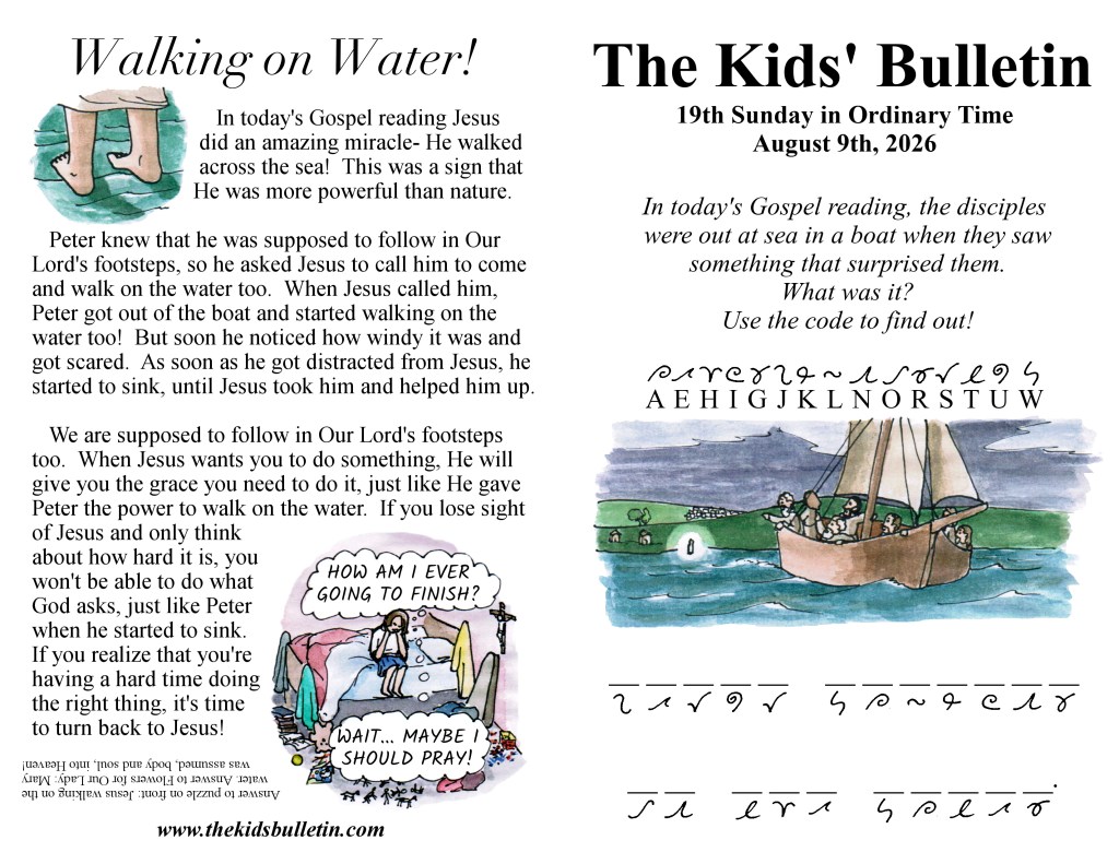 The Kids’ Bulletin for the 19th Sunday in Ordinary Time