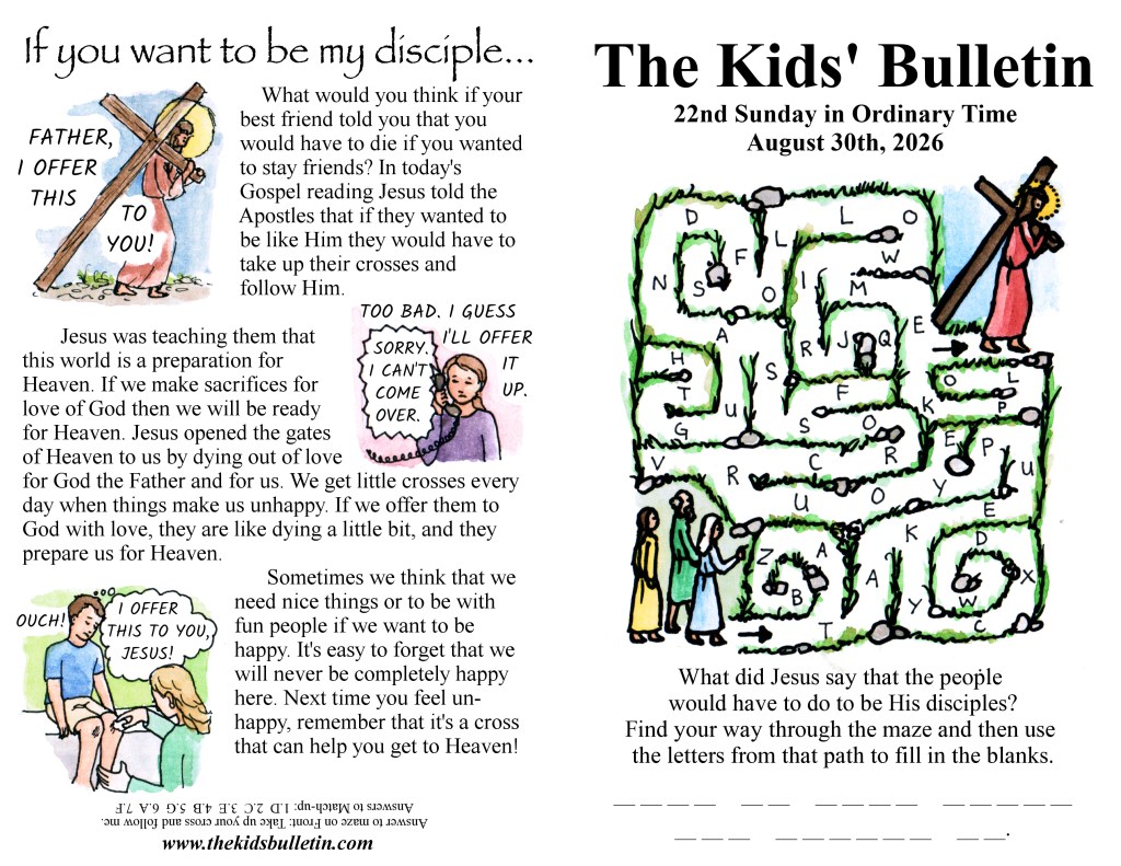 The Kids’ Bulletin for the 22nd Sunday in Ordinary in Ordinary&nbsp;Time