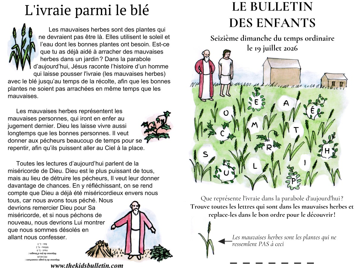 Le Bulletin des Enfants pour le Seizième dimanche du temps&nbsp;ordinaire