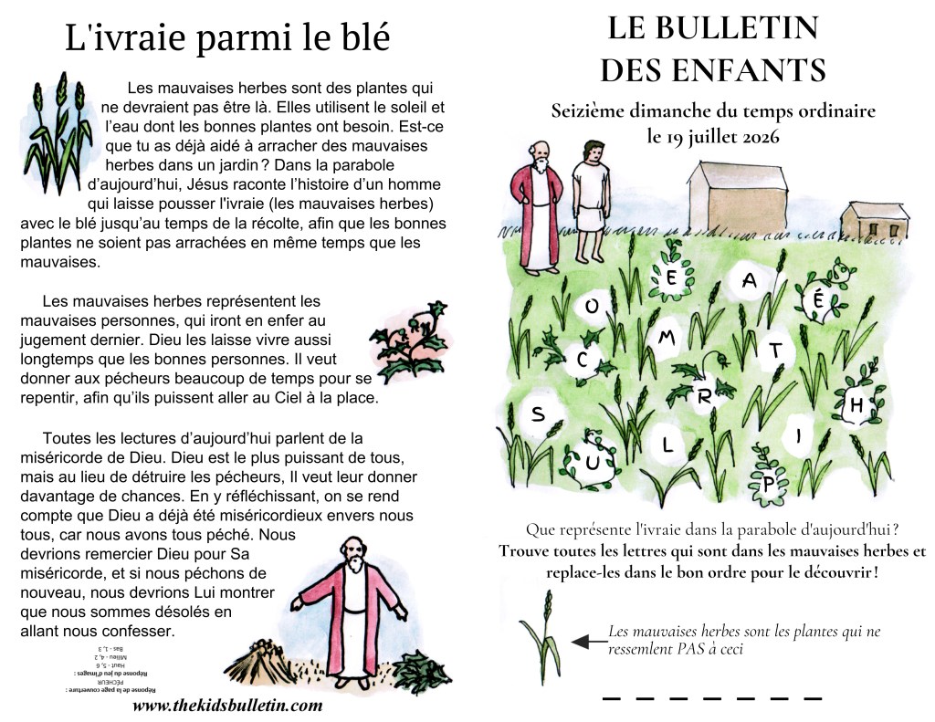 Le Bulletin des Enfants pour le Seizième dimanche du temps&nbsp;ordinaire