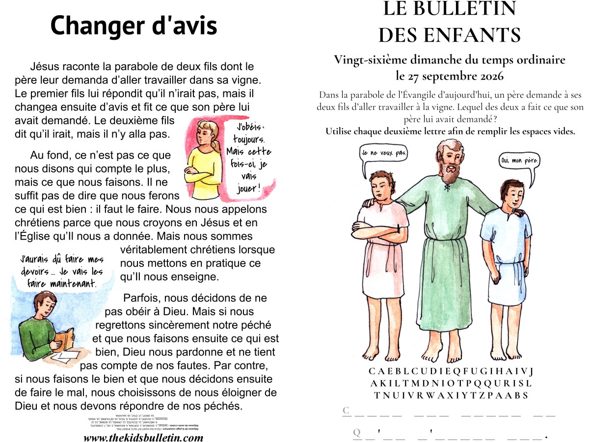 Le Bulletin des Enfants pour le 26e dimanche du temps&nbsp;ordinaire
