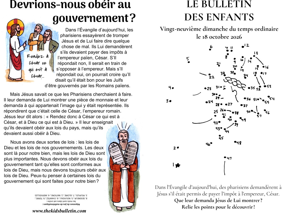 Le Bulletin des Enfants pour le 29e Dimanche du Temps&nbsp;Ordinaire